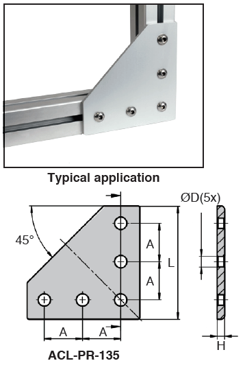 Plaque de liaison pour profilé aluminium Type : Connexion à angle droit : 