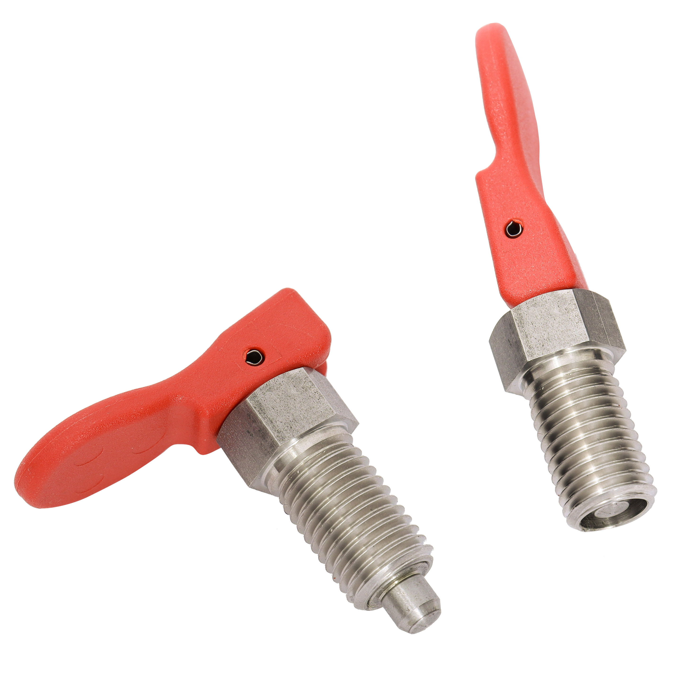 Indexing plunger with cam - with cam - Stainless steel - Red thermoplastic - locking