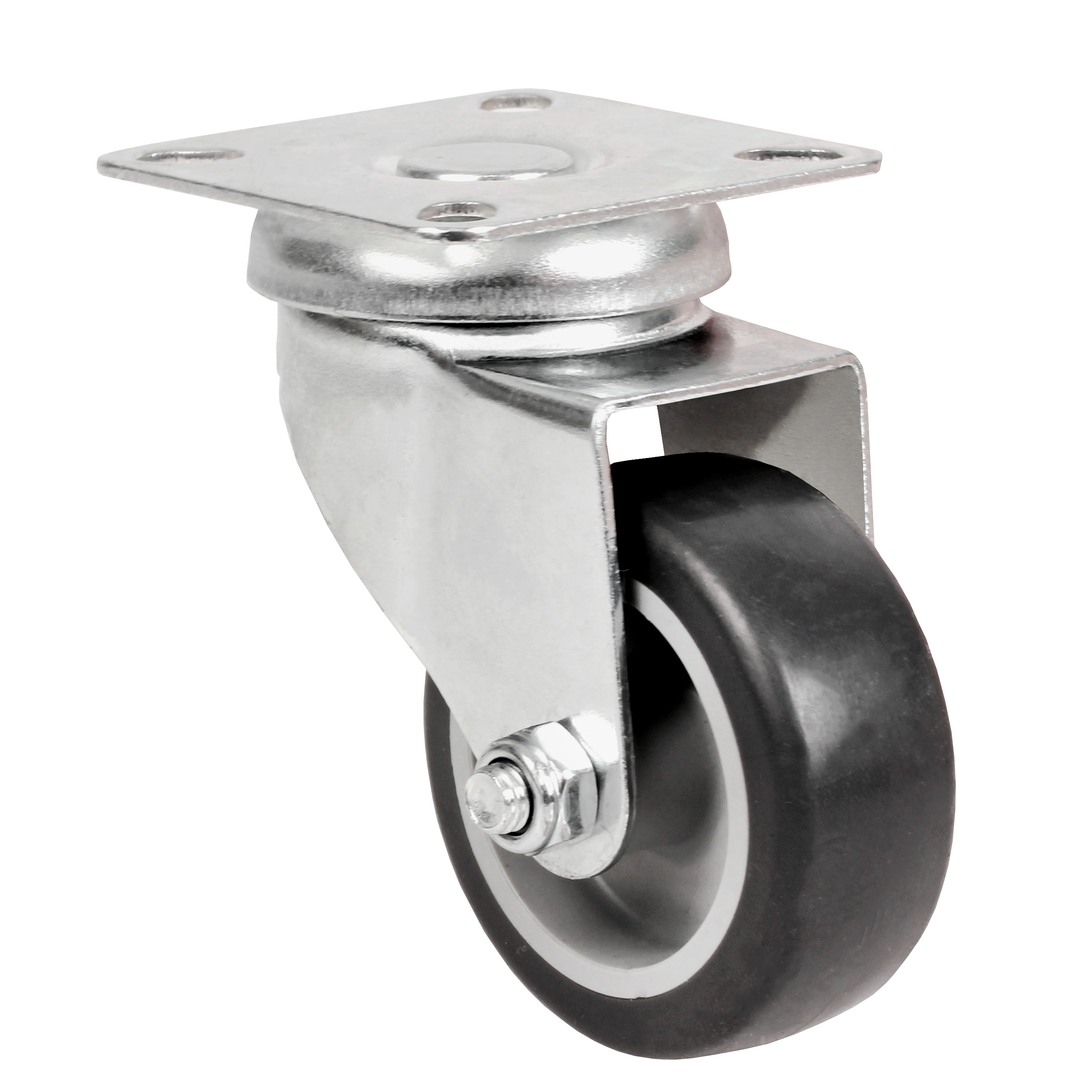 Swivel castor with plate - Steel - grey rubber - up to 110kg - No