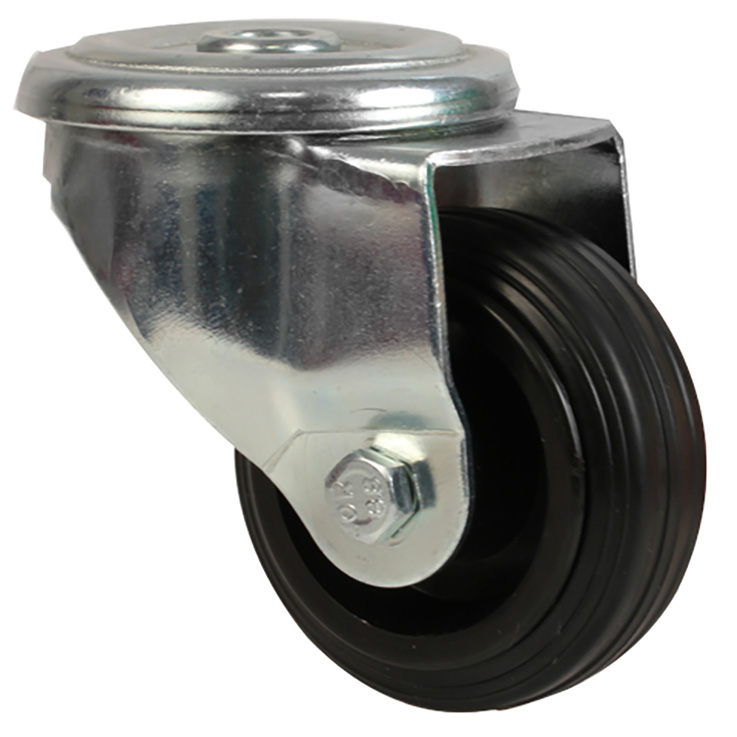 Swivel castor with central hole - Steel - rubber - up to 215kg - No