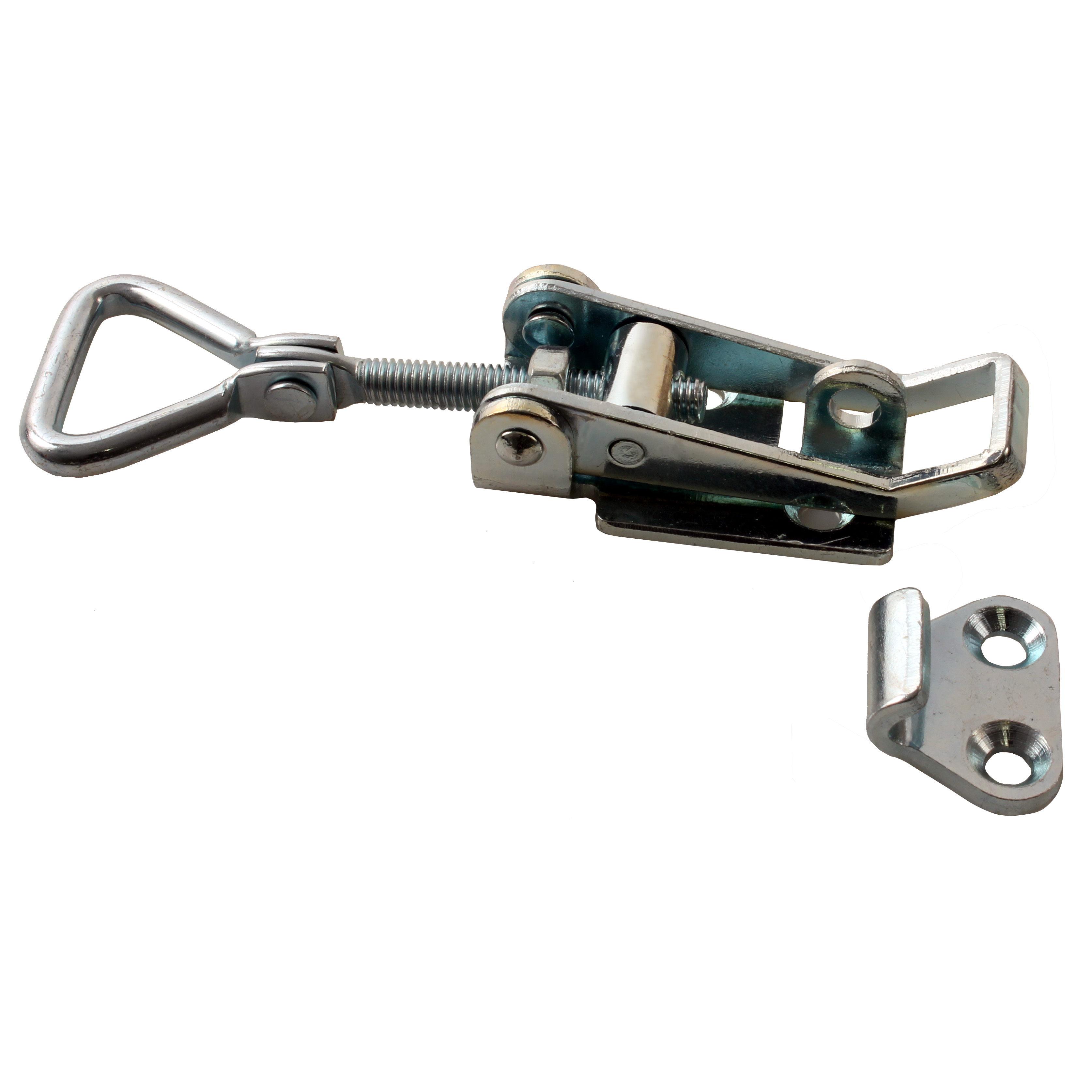 Adjustable latch clamp with strike plate - Stroke from 106,7mm to 121,4mm - With padlock holder - 
