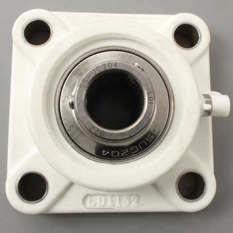 Stainless steel/Polymer flanged bearing - Polymer and stainless steel - 4 fixing holes - White