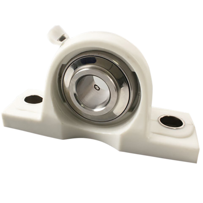 Stainless/Polymer pillow block bearing - Polymer and stainless steel - 2 fixing holes - White