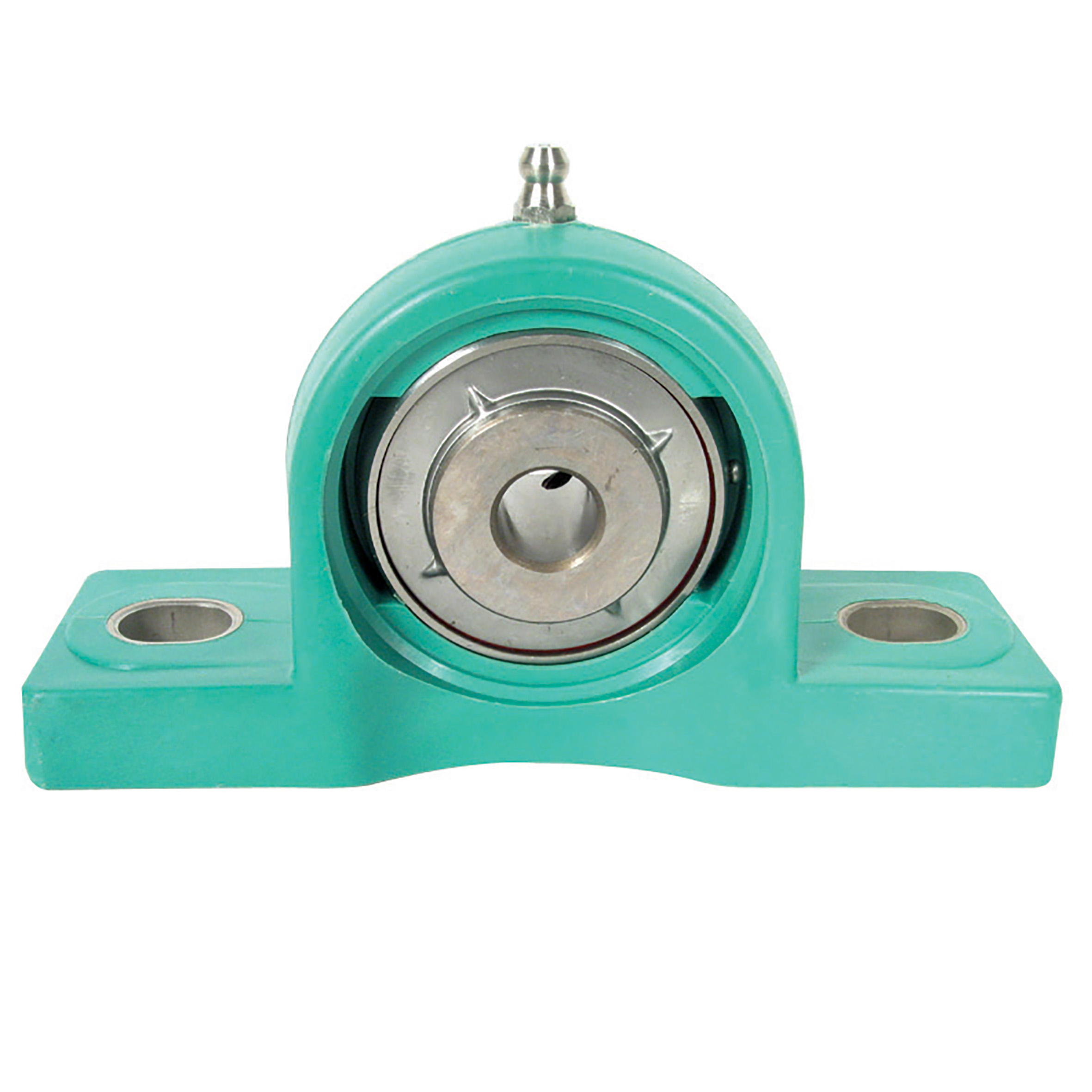 Stainless/Polymer pillow block bearing - Polymer and stainless steel - 2 fixing holes - Green